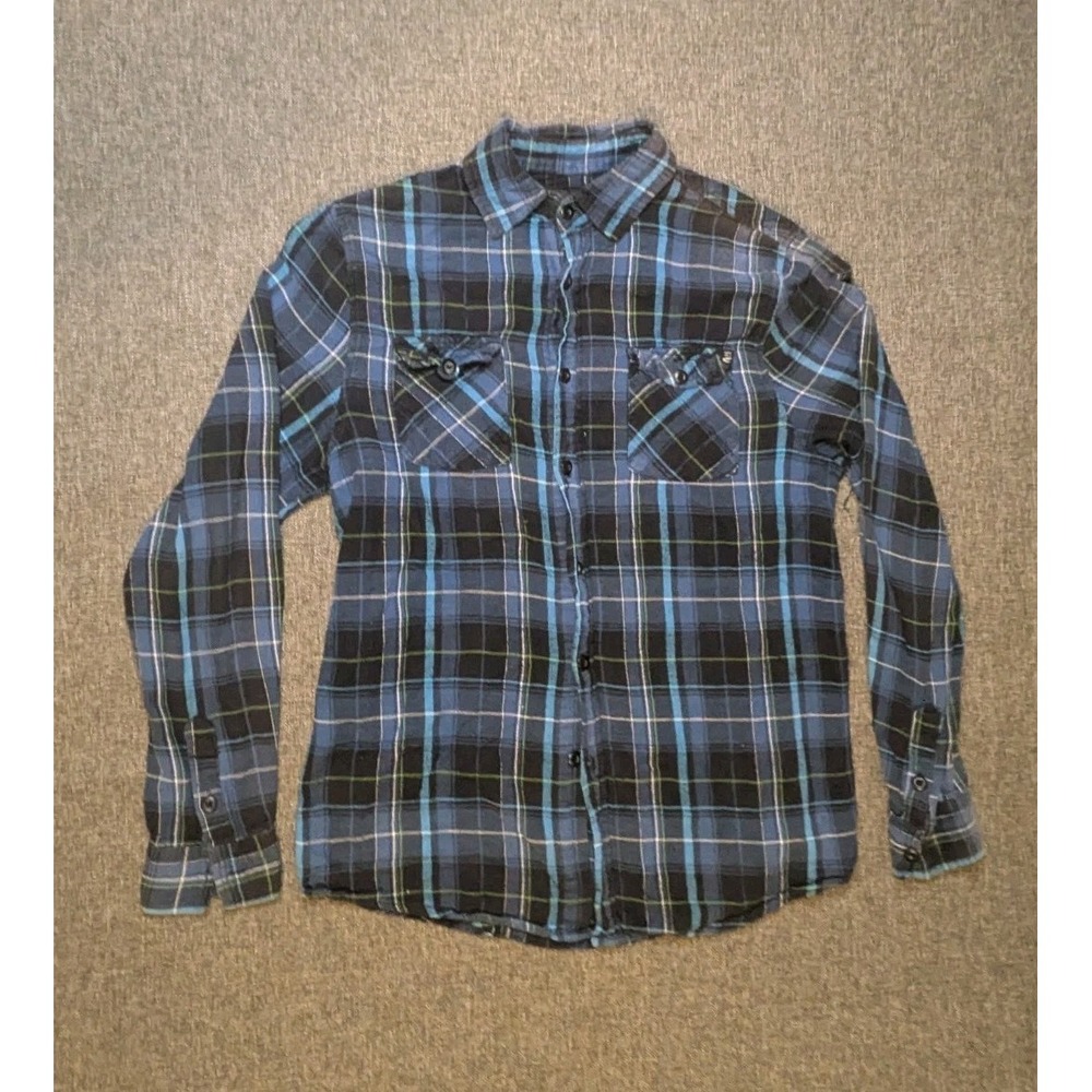 Vintage Molokai Surf Men's Large Button Up Plaid Flannel Shirt Long Sleeve Vtg